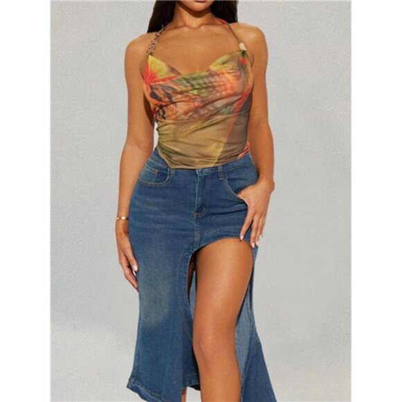 Chain Strap Abstract Print Cami Top - Picture 4 of 4